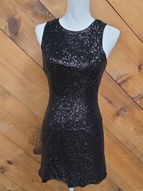 Esley Black Sequin Sleeveless Dress with Open Back, Size M